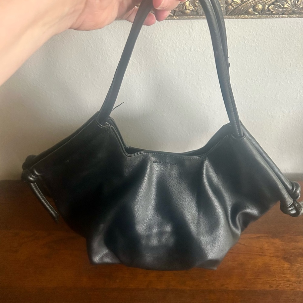 Elizabeth And James Black Leather Carryall Large Shoulder Tote Bag